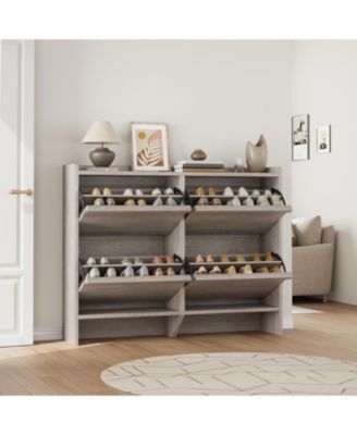 Shoe Cabinet with 4 Flip Drawers, Wooden Shoe Organizer with Adjustable Shelf, Shoe Storage for Entryway, Grey