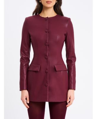 Women Baila Burgundy Faux Leather Blazer Mini Dress