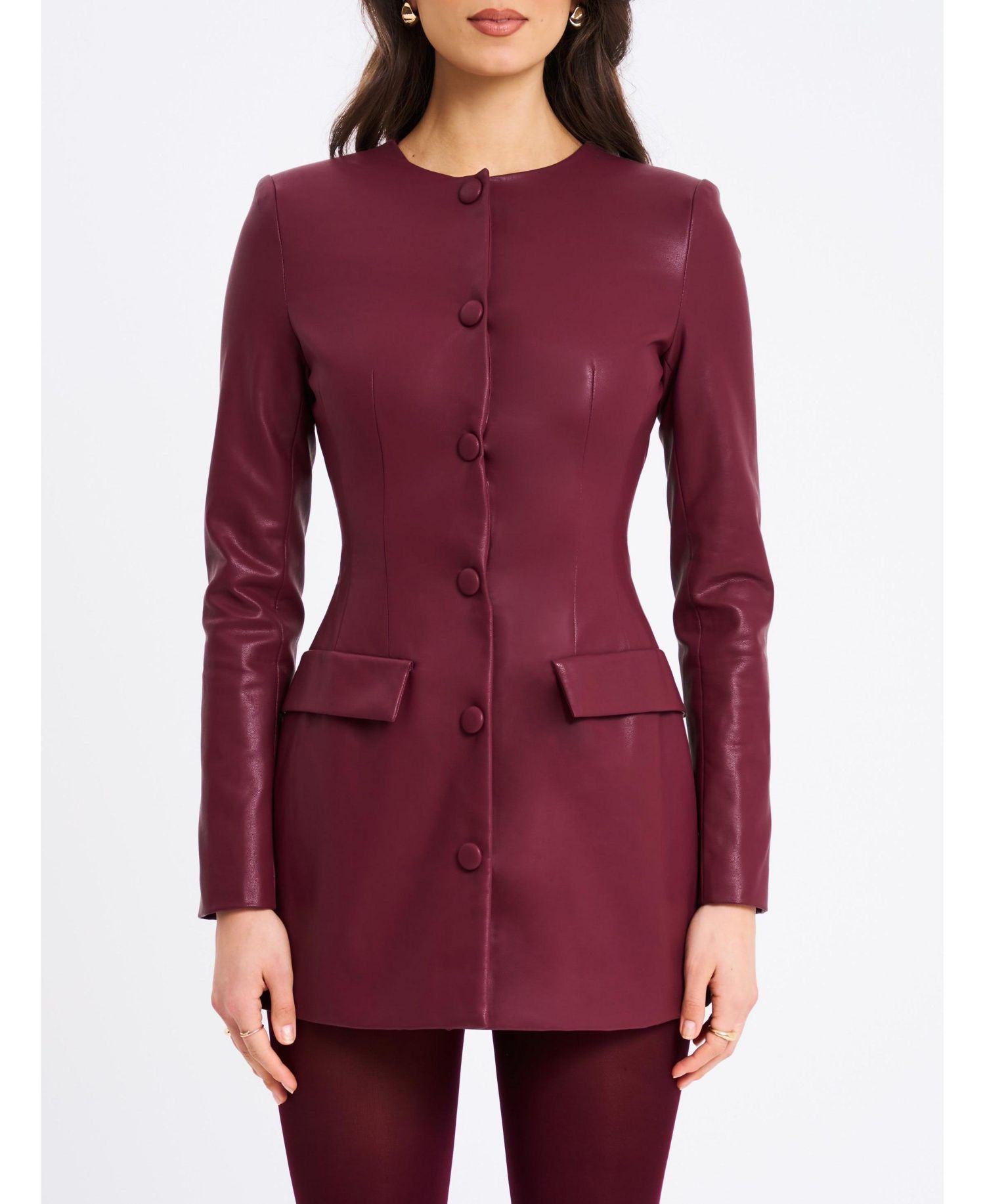 Women Baila Burgundy Faux Leather Blazer Mini Dress