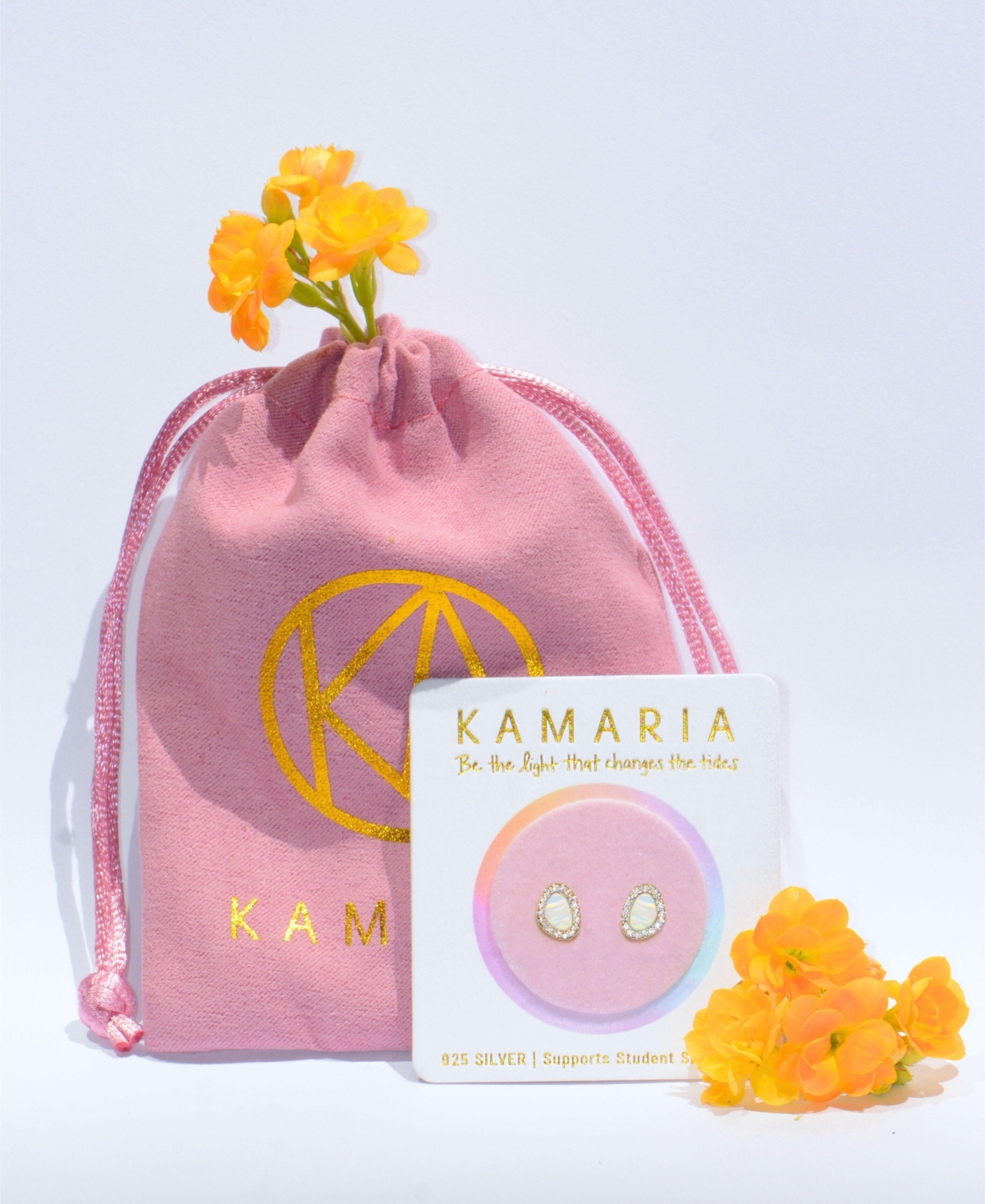 Kamaria Pebble Stud Earrings With Lab-grown Opal In 14k Gold Plated Sterling Silver In White