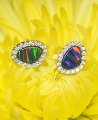 Pebble Stud Earrings With Lab-Grown Opal in Plated Sterling