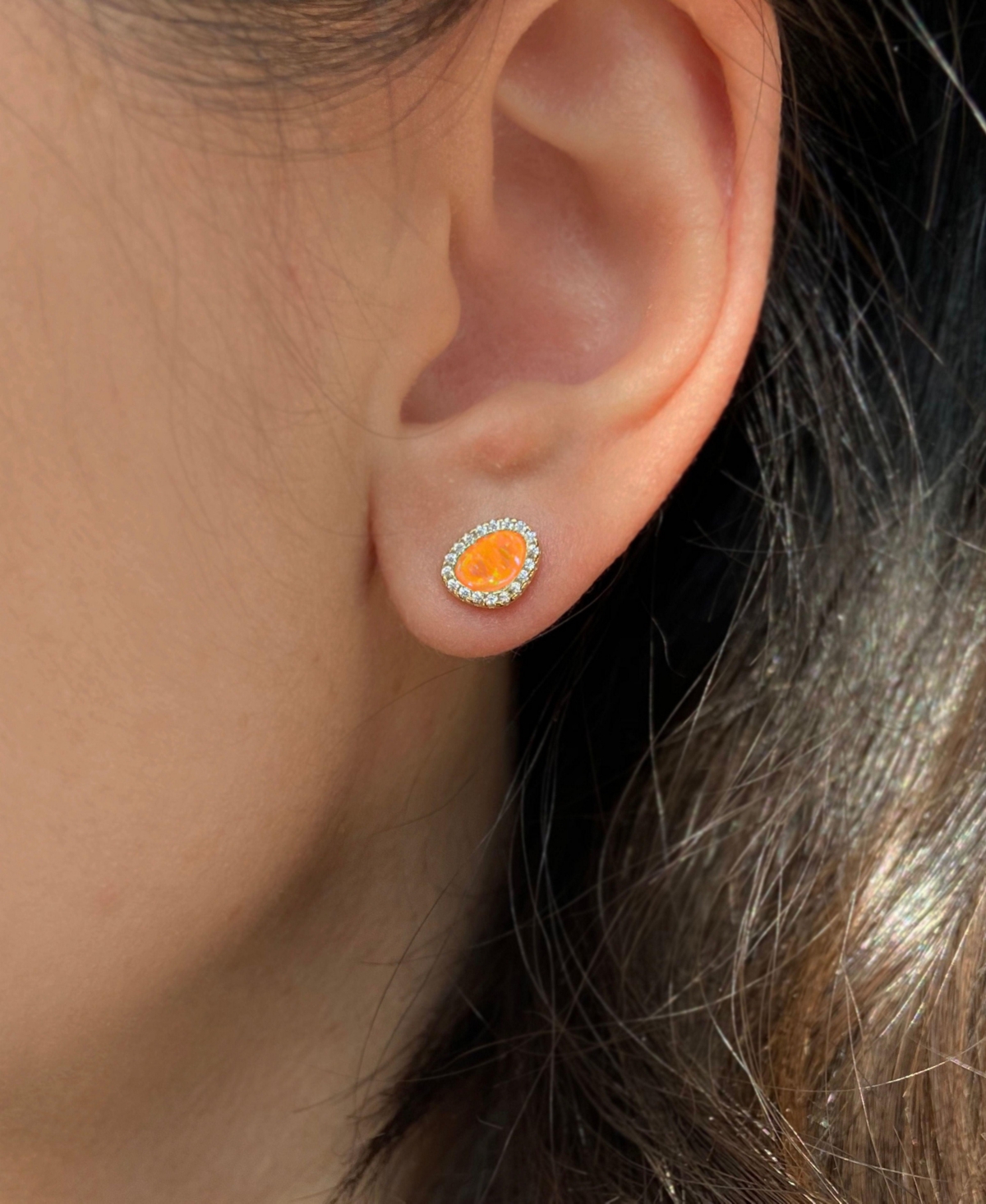 Kamaria Pebble Stud Earrings With Lab-grown Opal In 14k Gold Plated Sterling Silver