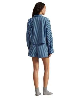 Women's 2-Piece Cropped Shirt and Boxer Shorts Pajama Set