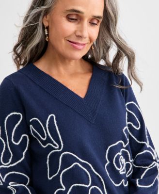 Women's Soutache V-Neck Sweater, Macy's Exclusive
