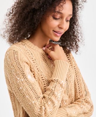 Women's Textured Shine Crewneck Sweater, Macy's Exclusive
