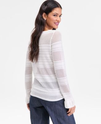 Women's Long Sleeve Sheer Stripe Sweater, Macy's Exclusive