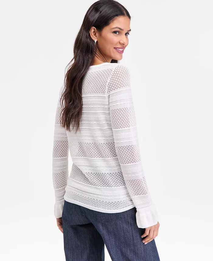 Women's Long Sleeve Sheer Stripe Sweater - thumbnail 3