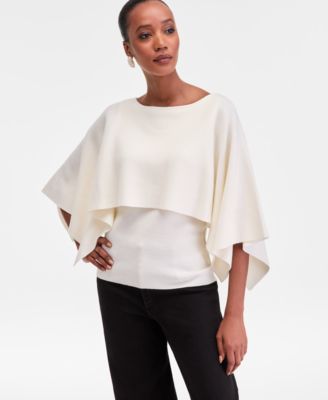 I.N.C. International Concepts - Women's Asymmetrical Cape Overlay Sweater