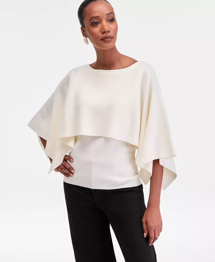 Women's Asymmetrical Cape Overlay Sweater - thumbnail 5