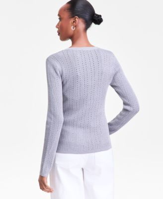 Women's Metallic-Knit V-Neck Sweater, Macy's Exclusive