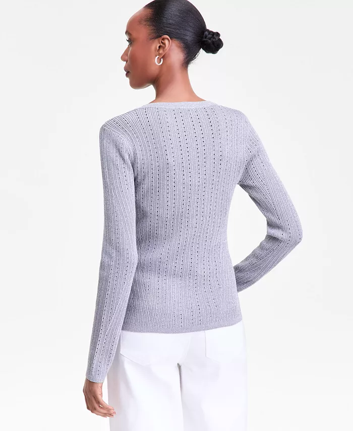Women's Metallic-Knit V-Neck Sweater - thumbnail 2