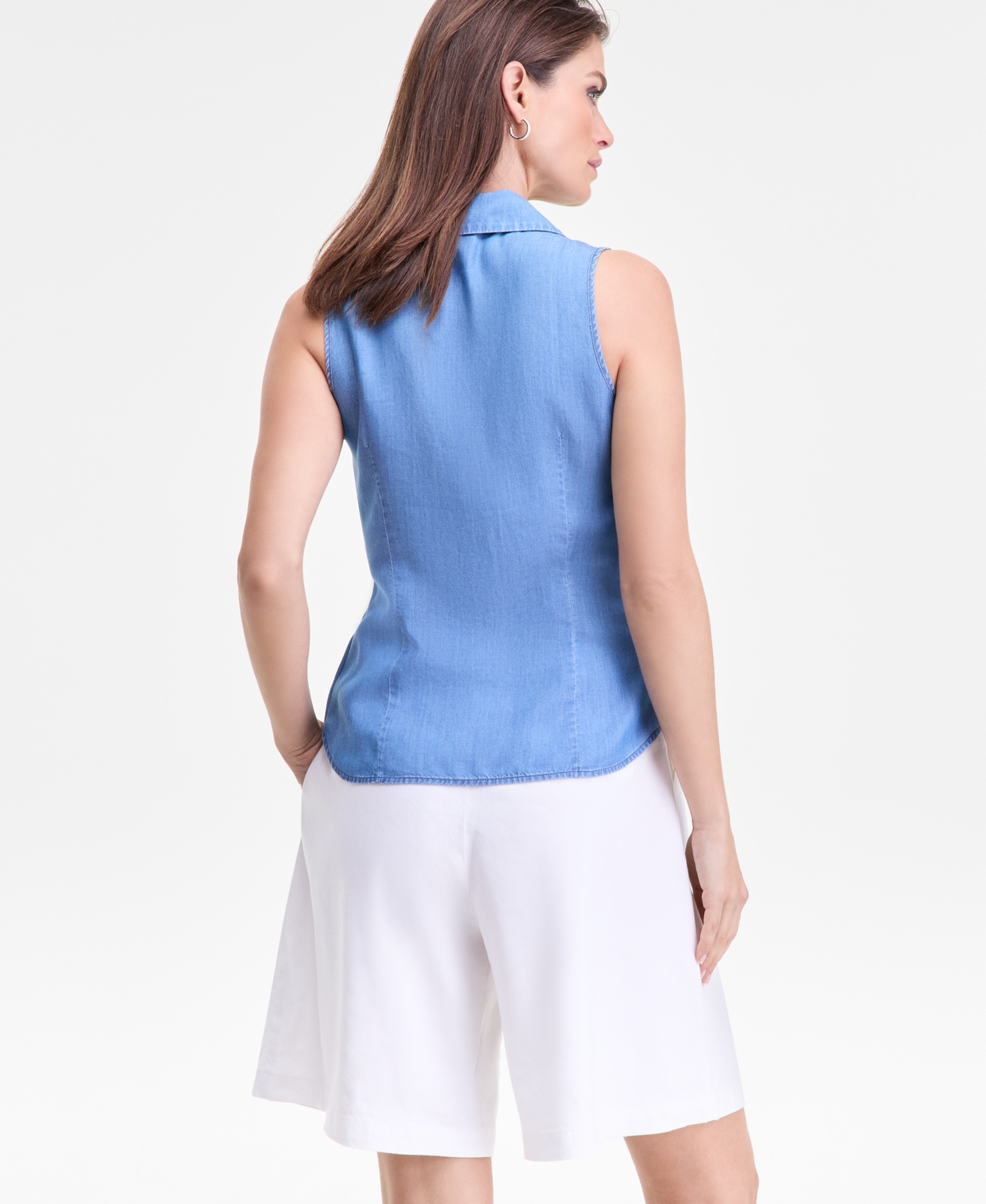 I.n.c. International Concepts Women's Chambray Seamed-Waist Sleeveless Shirt, Macy's Exclusive