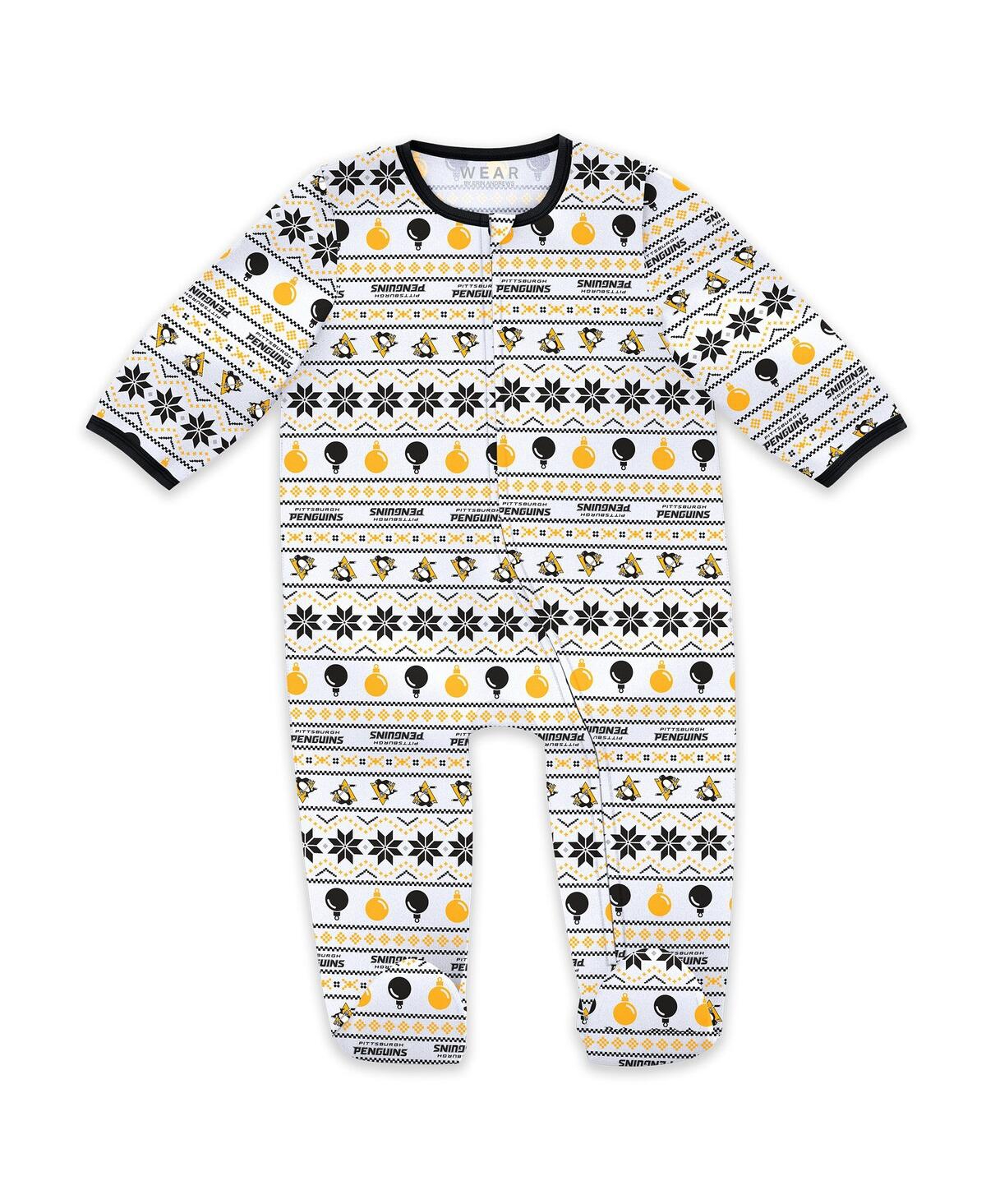 Wear By Erin Andrews Newborn 2-piece Boston Bruins Allover Print Full-zip Sleeper And Bib Christmas Set In Multi