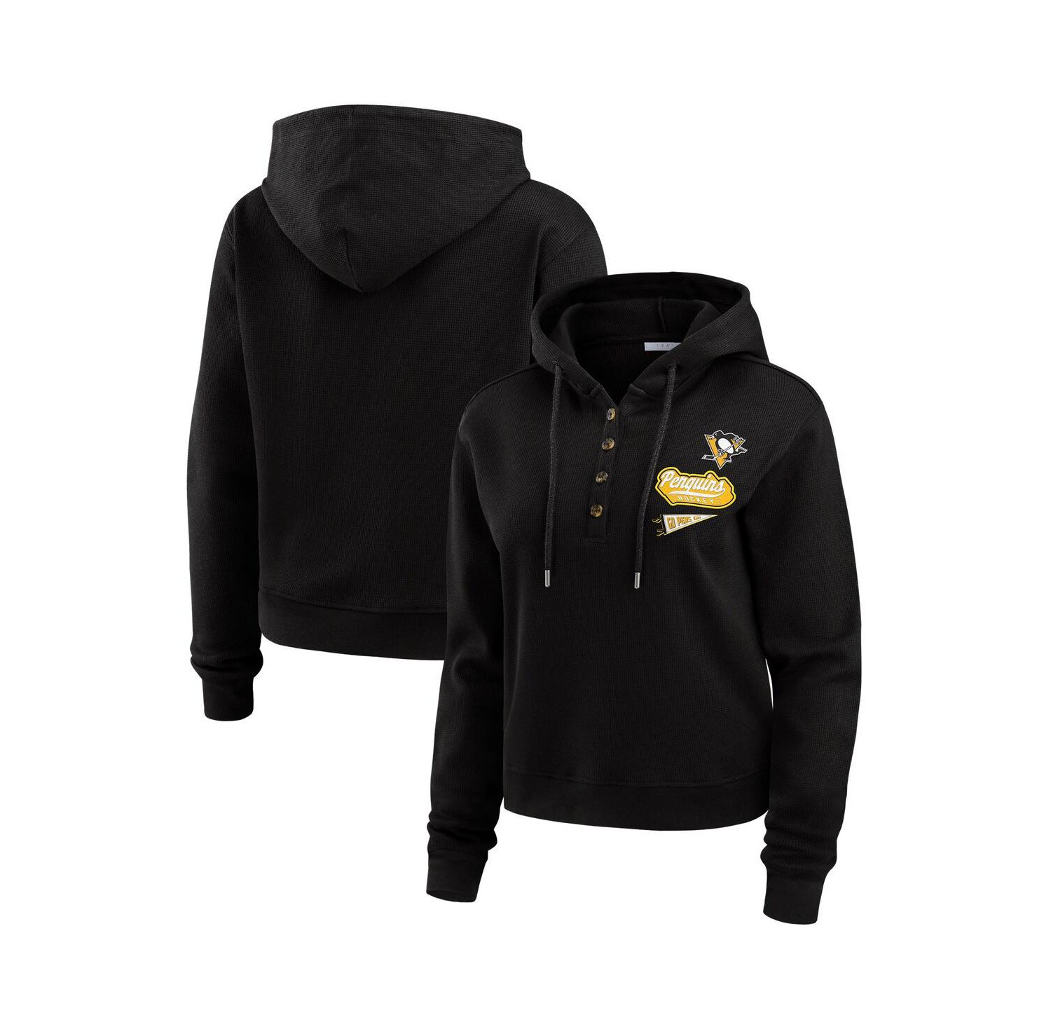 Women's Black Pittsburgh Penguins Waffle-Knit Pullover Hoodie