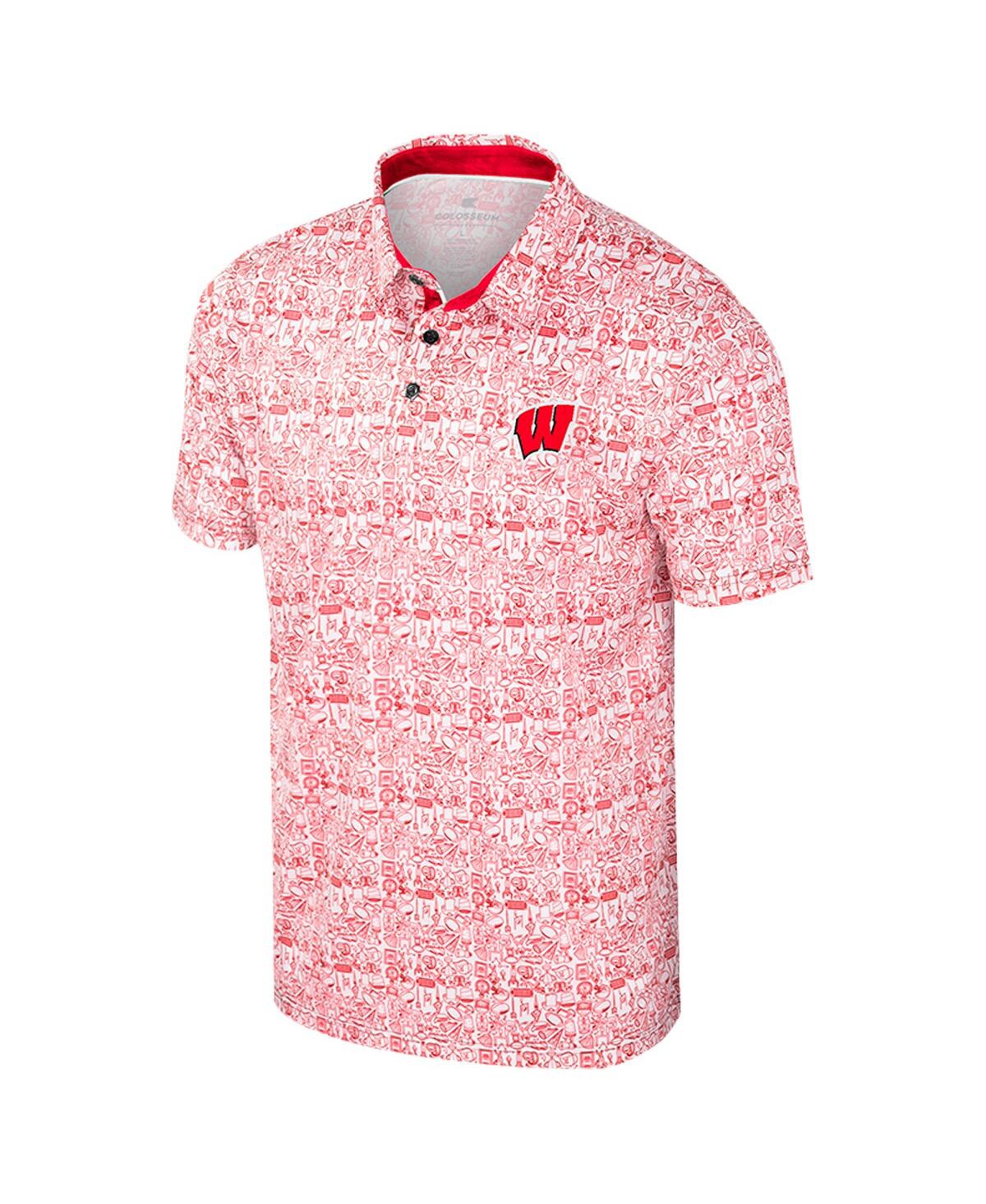 Colosseum Men's Red Wisconsin Badgers It's Time Allover Print Polo Shirt