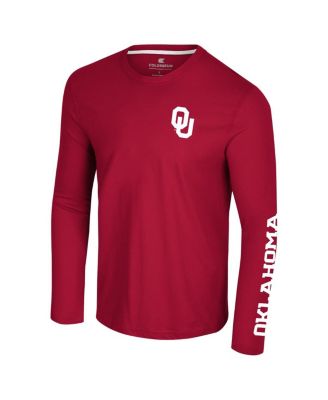 Men's Crimson Oklahoma Sooners Logo Lockup 3-Hit Active Blend Long Sleeve T-Shirt