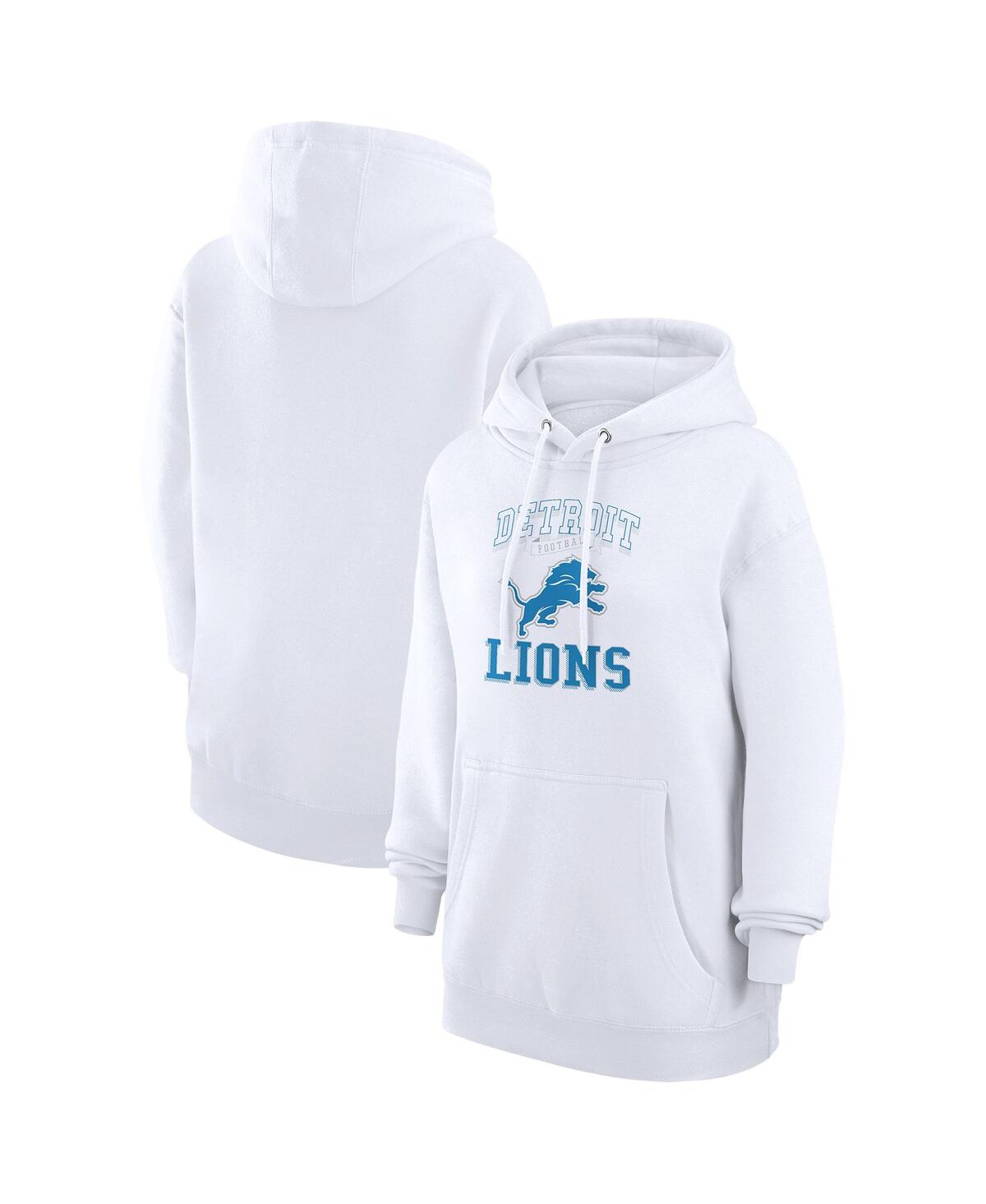 G-iii 4her By Carl Banks Women's White Detroit Lions Team Logo Graphic Fleece Tri-blend Pullover Hoodie In White