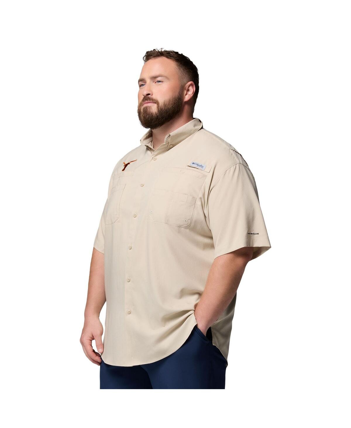Columbia Men's Tan Texas Longhorns Big Tall Collegiate Tamiami Omni-Shade Full-Button Shirt