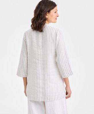 Women's 100% Linen 3/4-Sleeve Stripe Tunic, Macy's Exclusive