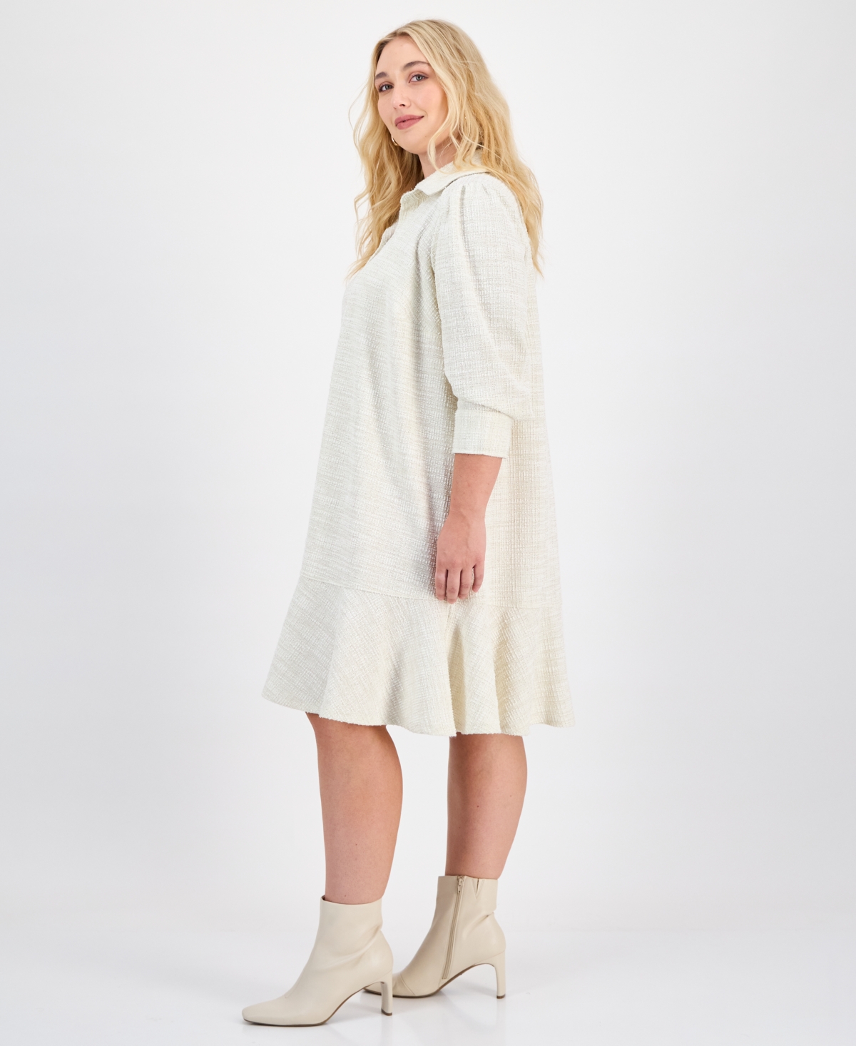 Robbie Bee Plus Textured Button-Front Dress