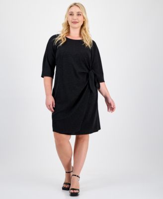 Robbie Bee - Plus Size Glitter-Knit 3/4-Sleeve Sarong Dress