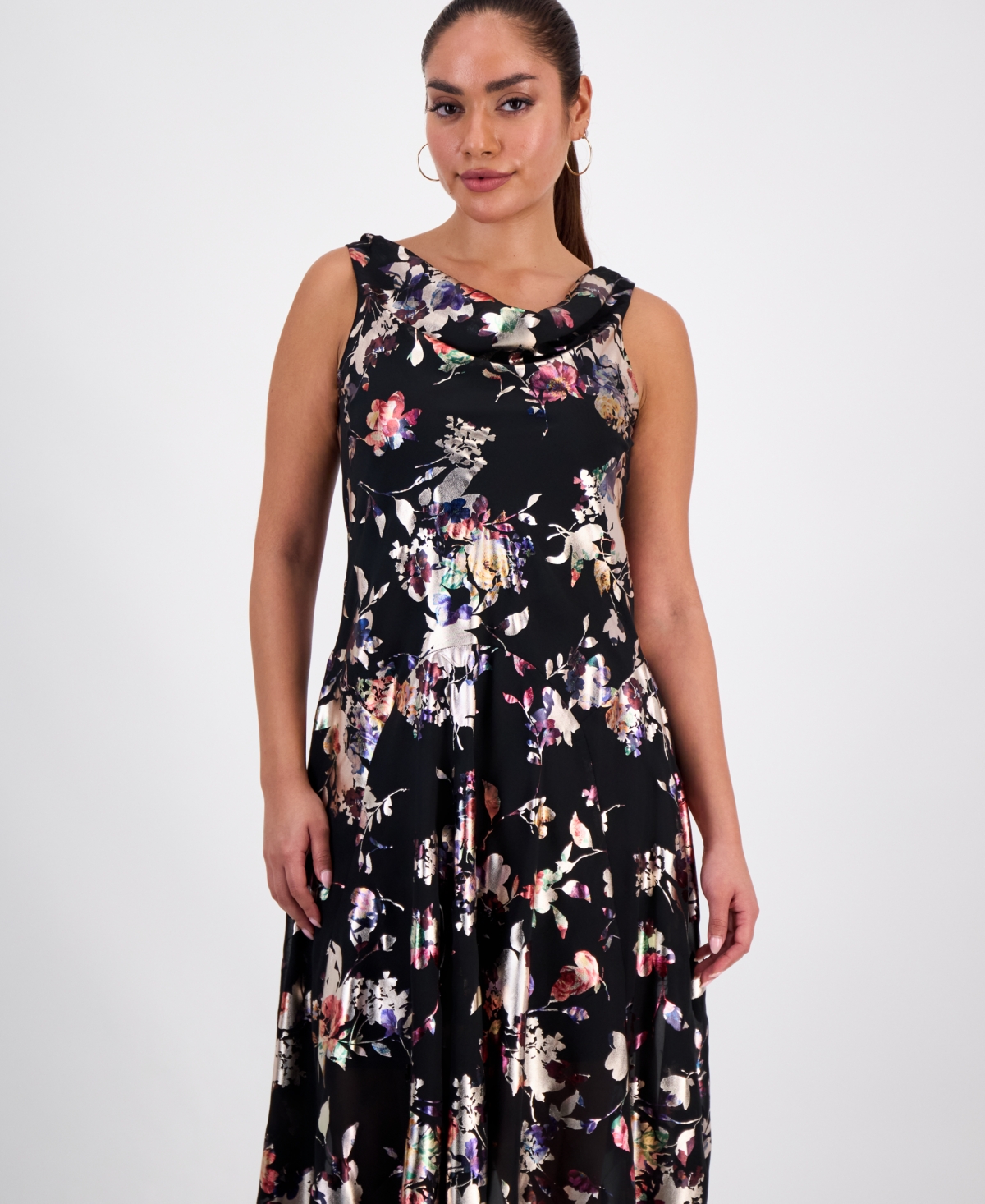 Robbie Bee Petite Foil-print Cowlneck Midi Dress In Multi