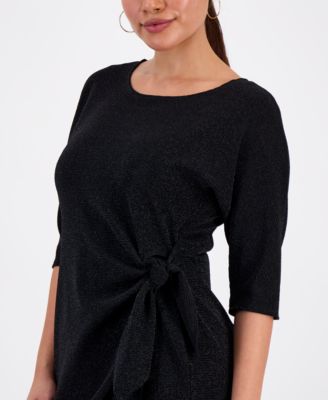 Petite Glitter-Knit 3/4-Sleeve Sarong Dress