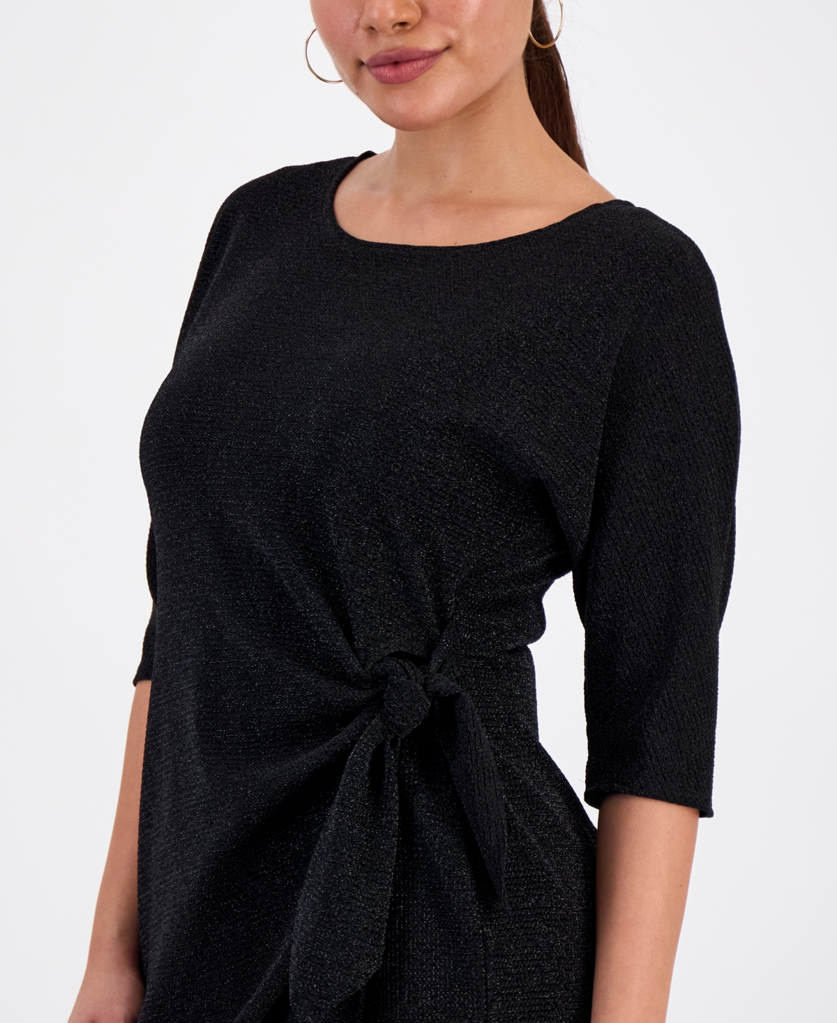 Robbie Bee Petite Glitter-Knit 3/4-Sleeve Sarong Dress