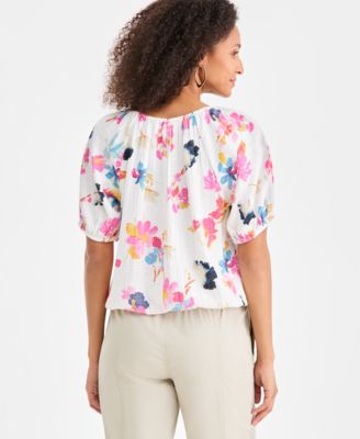Women's Cotton Gauze Short Sleeve Bubble Top, Macy's Exclusive