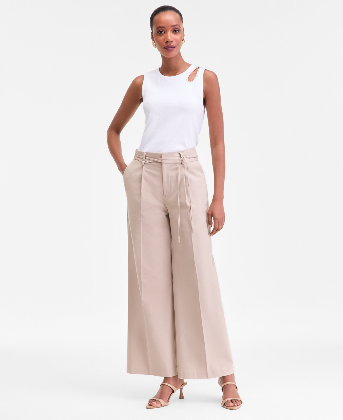 Inc International Concepts Women's High-rise Belted Wide-leg Pants, Macy's Exclusive In Neutral