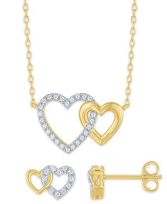 Macy's - 2-Pc. Diamond Pendant Necklace and Earrings Set (1/6 ct. t.w.) in 14k Yellow Gold Over Sterling Silver