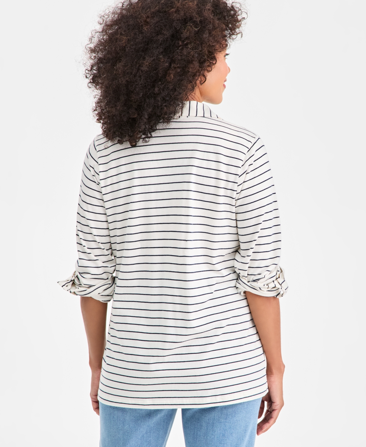 Style & Co Women's Striped Split-Neck Tab-Sleeve Top, Macy's Exclusive