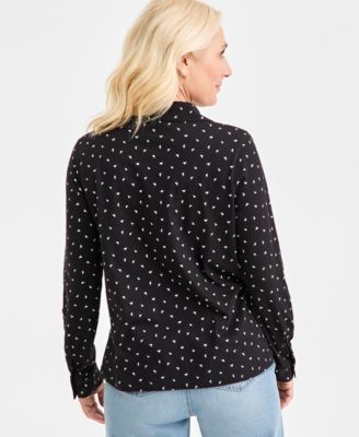 Women's Printed Collared Knit Roll-Sleeve Top, Macy's Exclusive