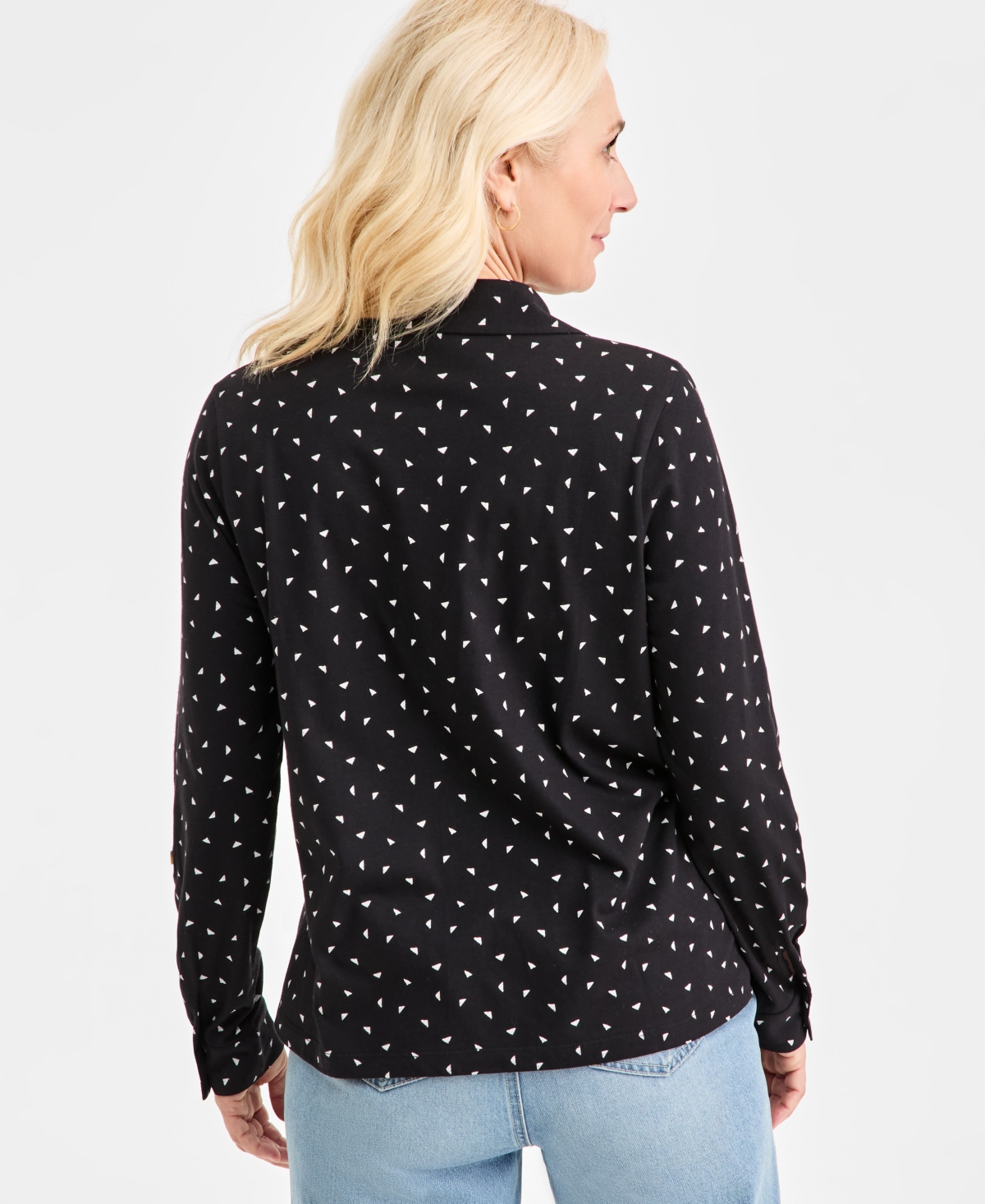 Style & Co Women's Printed Split-neck Tab-sleeve Top, Macy's Exclusive In Black