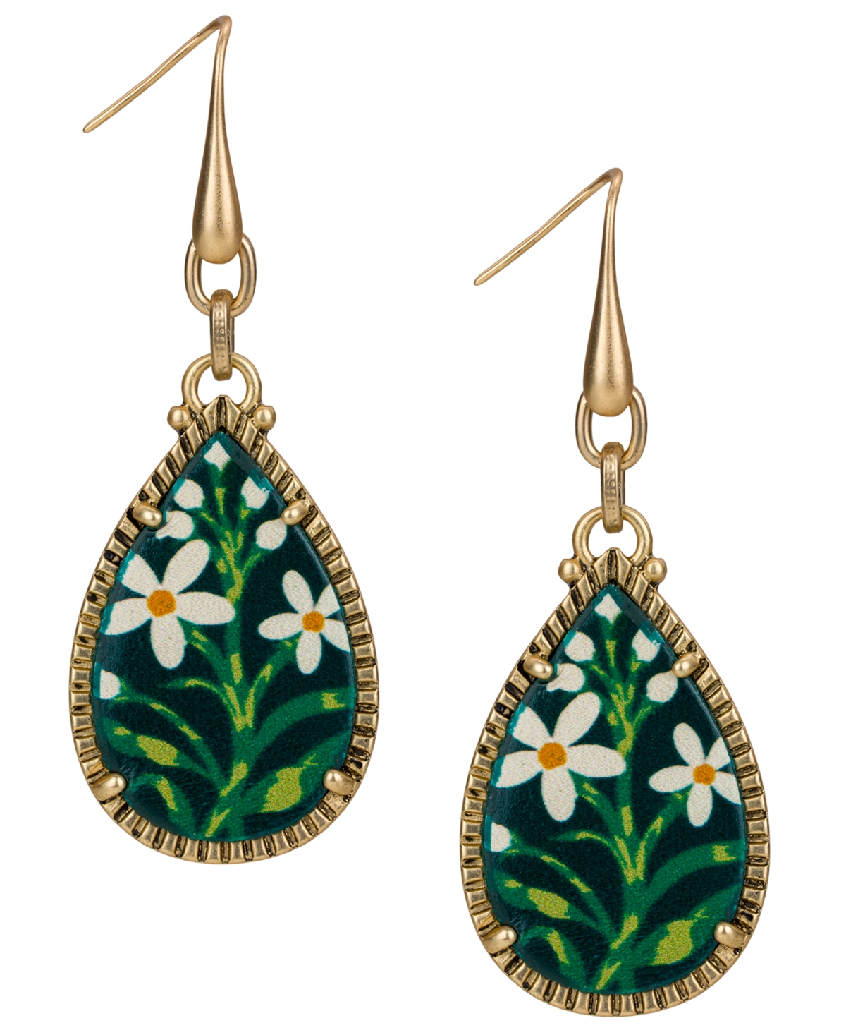 Patricia Nash Leather Spruce And Antique-like Gold-tone Teardrop Earrings In Gold