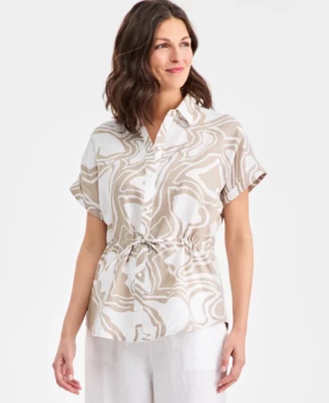 Petite Garden Sketch Extended Short-Sleeve Shirt - Garden Sketch