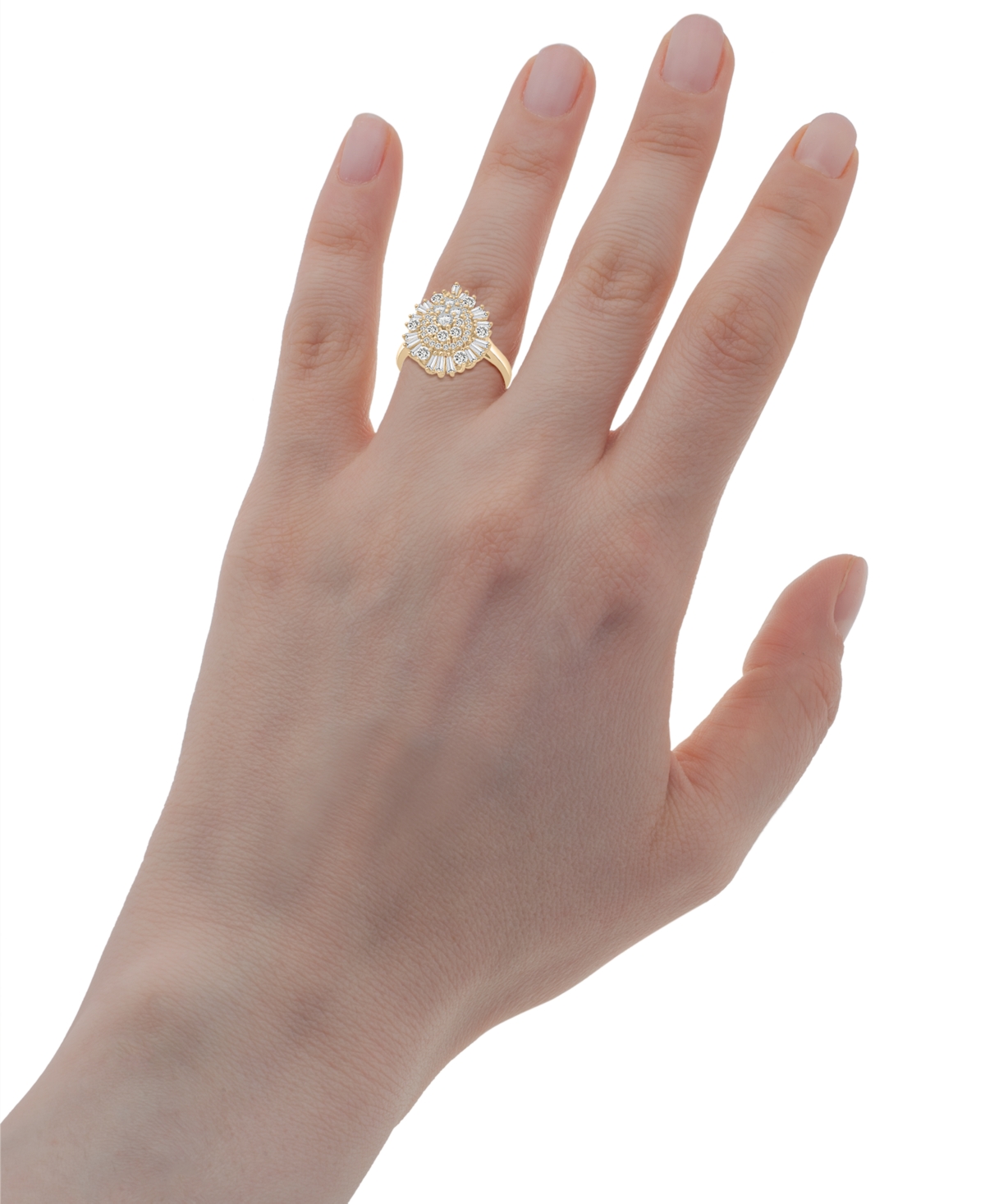 Wrapped In Love Diamond Round (0.72 Ct. T.w.) And Baguette (0.28 Ct. T.w.) Cluster Ring In 14k Yellow Gold In Gold