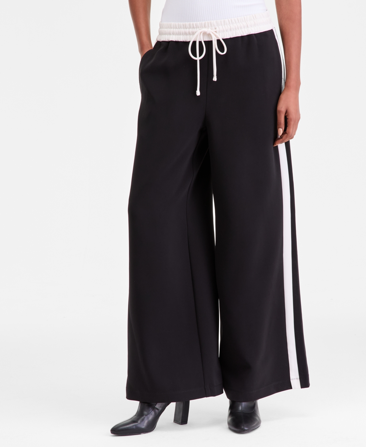 I.n.c. International Concepts Women's Side-Stripe Drawstring Wide-Leg Pants, Macy's Exclusive