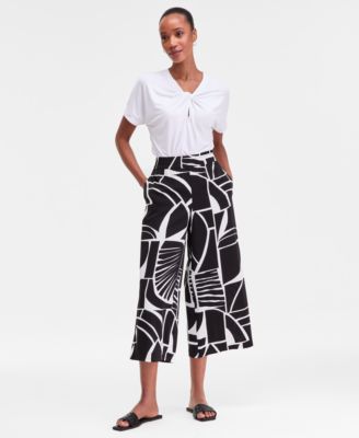 Women's Cropped Printed Pull-On Wide-Leg Pants, Macy's Exclusive