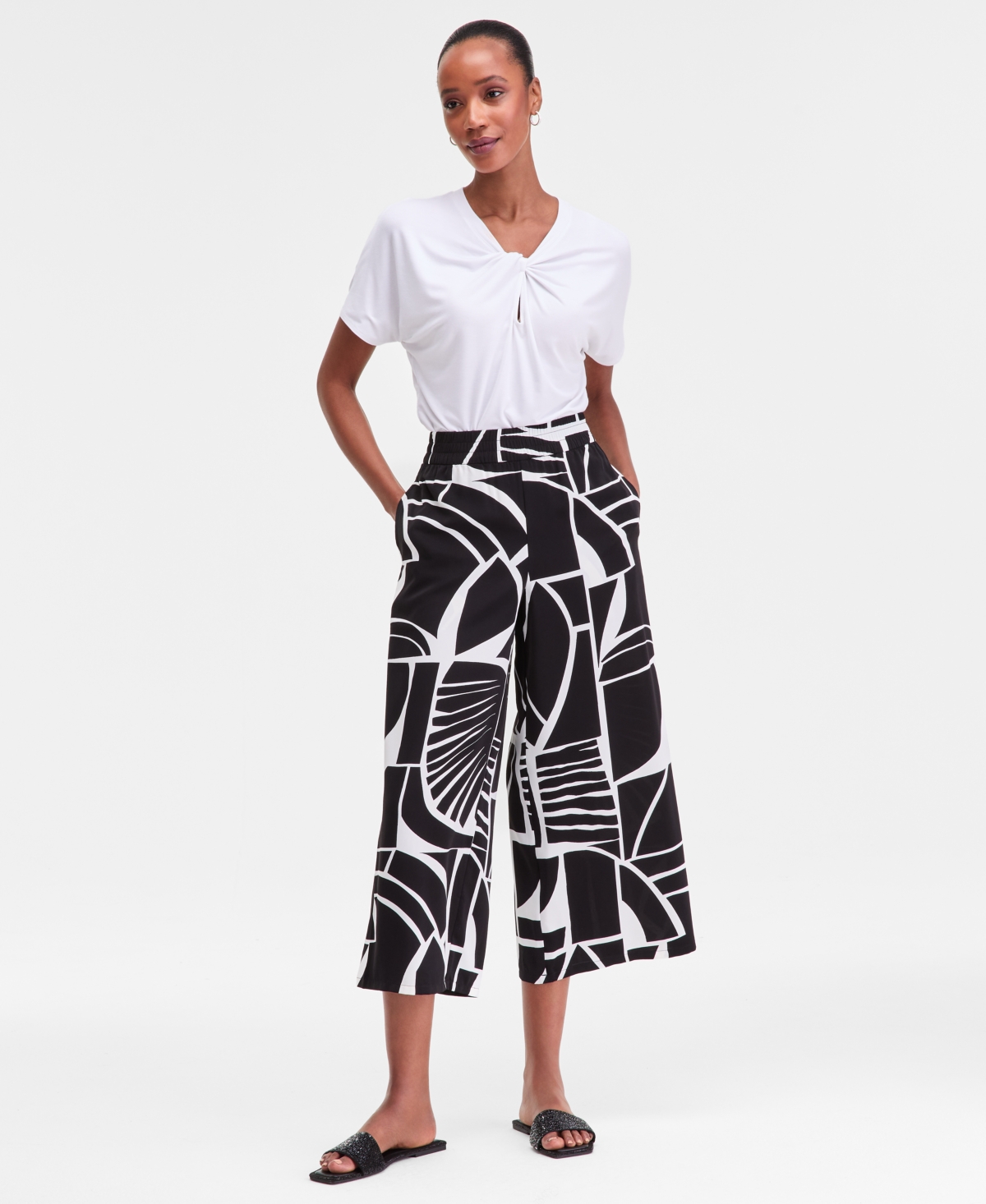 Inc International Concepts Women's Printed Pull-on Wide-leg Pants, Macy's Exclusive