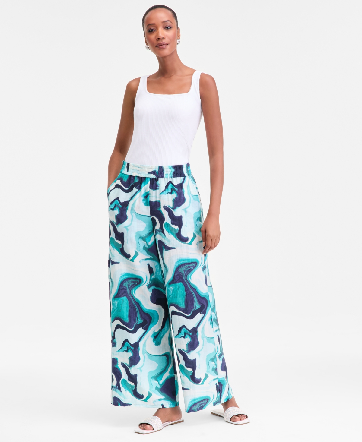 Inc International Concepts Women's Printed Pull-on Wide-leg Pants, Macy's Exclusive