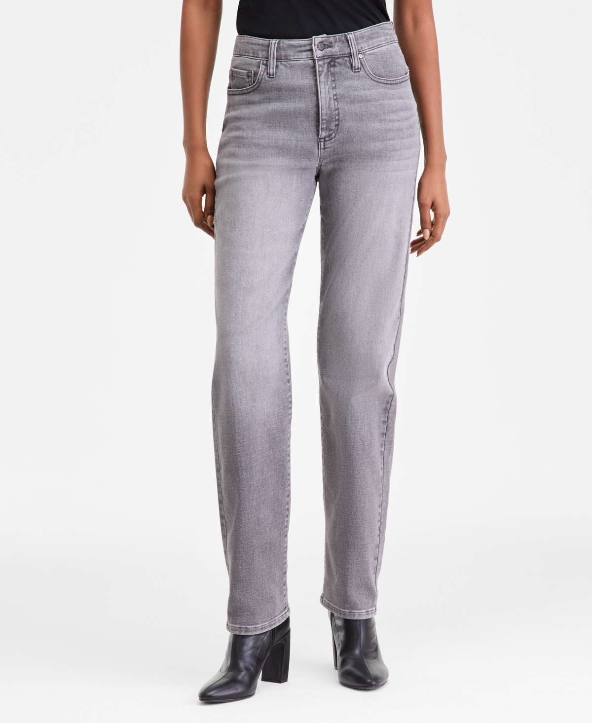 Inc International Concepts Women's High-rise Straight-leg Jeans, Macy's Exclusive In Gray