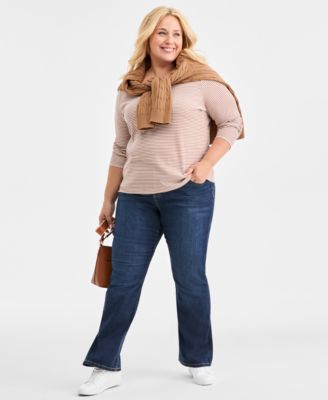 Plus Size Scoop-Neck Long-Sleeve Knit Top, Macy's Exclusive