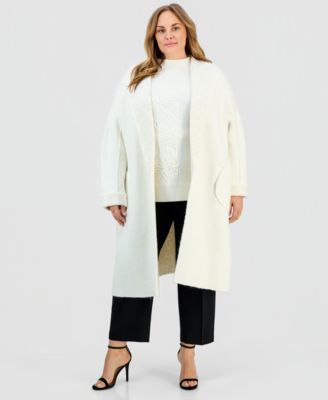 Plus Size Front Pocket Long Cardigan