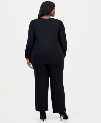 Plus Size Blouson-Sleeve Top & Pull-On Pants