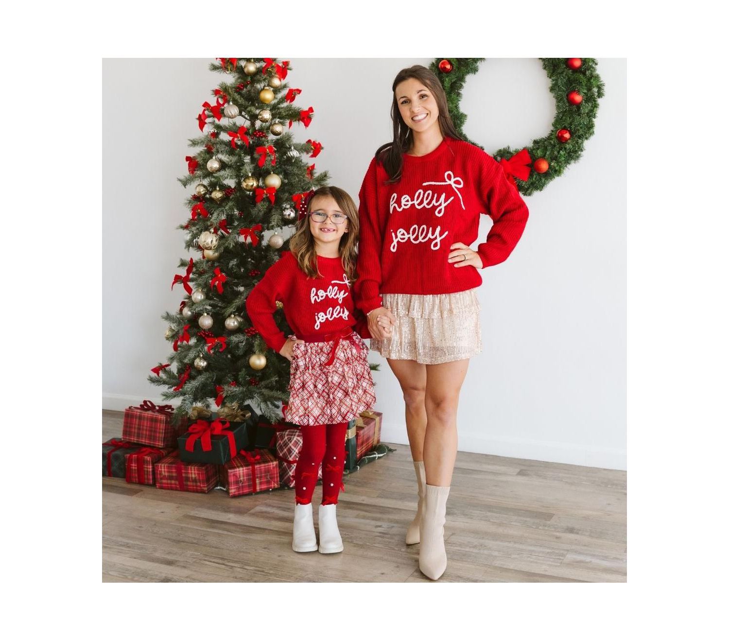 Little and Big Girls Christmas Plaid Bow Tiered Tutu Skirt