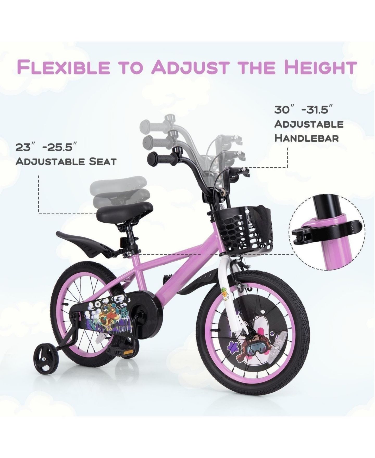 Детская игрушка HONGGE 16" Sport Bike with Adjustable Handlebar and Saddle, Dual Brakes and Removable Training Wheels, Ages 4–8, цвет: Фиолетовый — фото 3