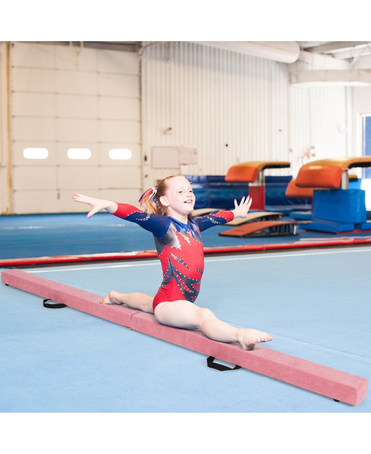 7 Ft Folding Floor Balance Beam with Handles for Gymnastics Training, Pink