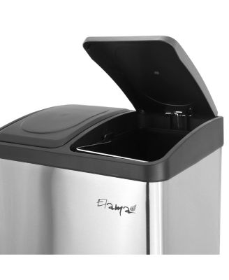 2 Section 15 Liter/ 4 Gallon Each Section Trash and Recycling Step Bin in Matte Silver