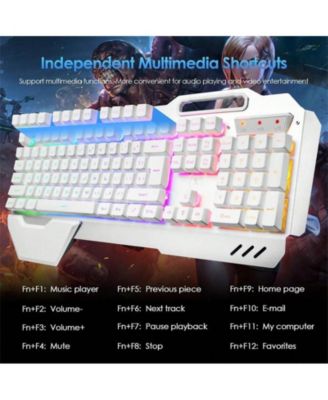 Wireless Gaming Keyboard and Mouse Combo - Backlit Keyboard with Rechargeable 3000mAh Battery,Removable Wrist Rest and 7 Color Mute Mouse - White Blue